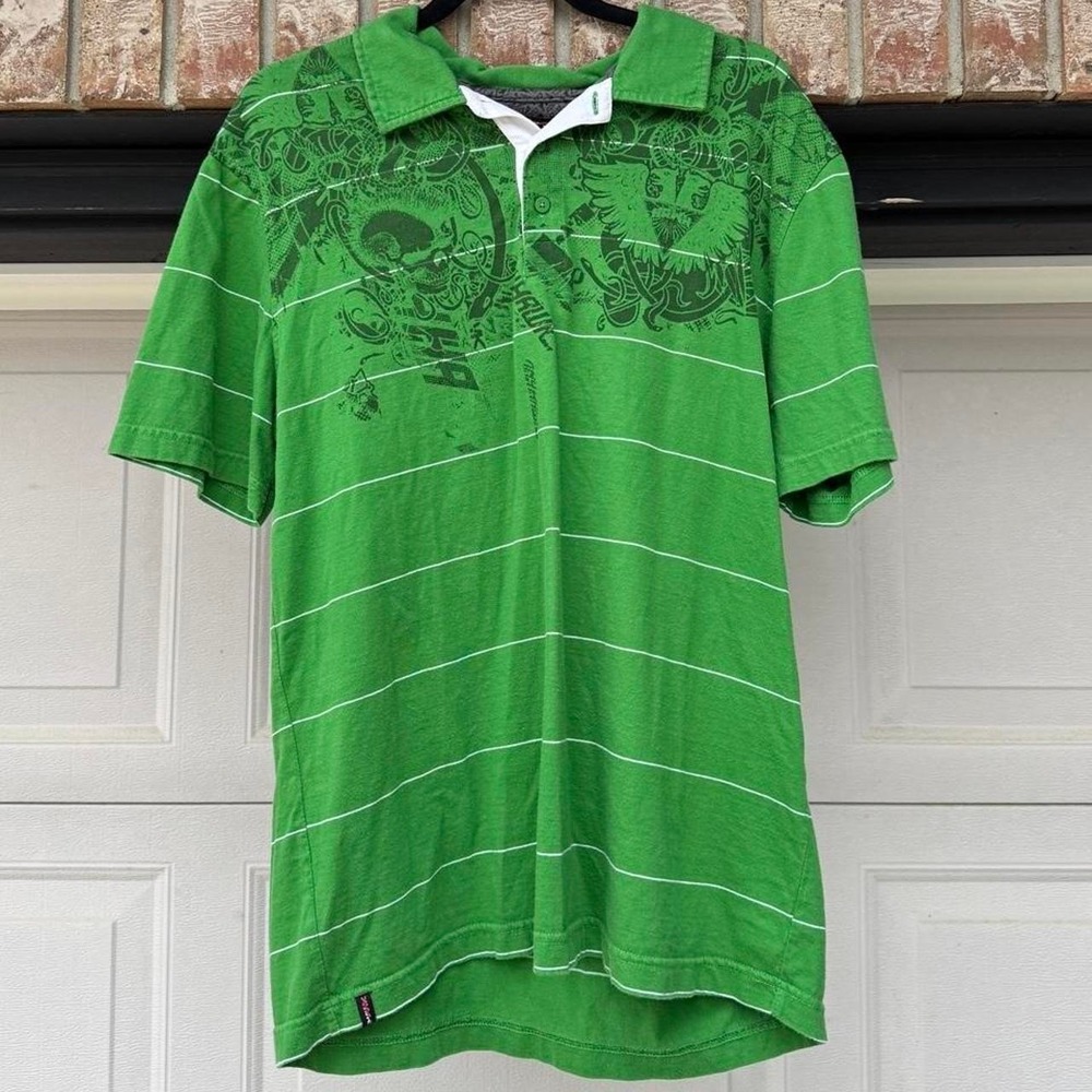 GREEN HAWK Y2K STRIPED POLO